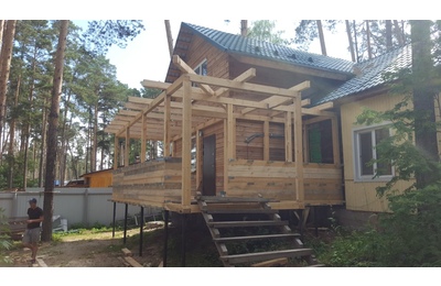 Строительство пристройки (веранда) к дому, обшивка фасада сайдингом Тимирязево.